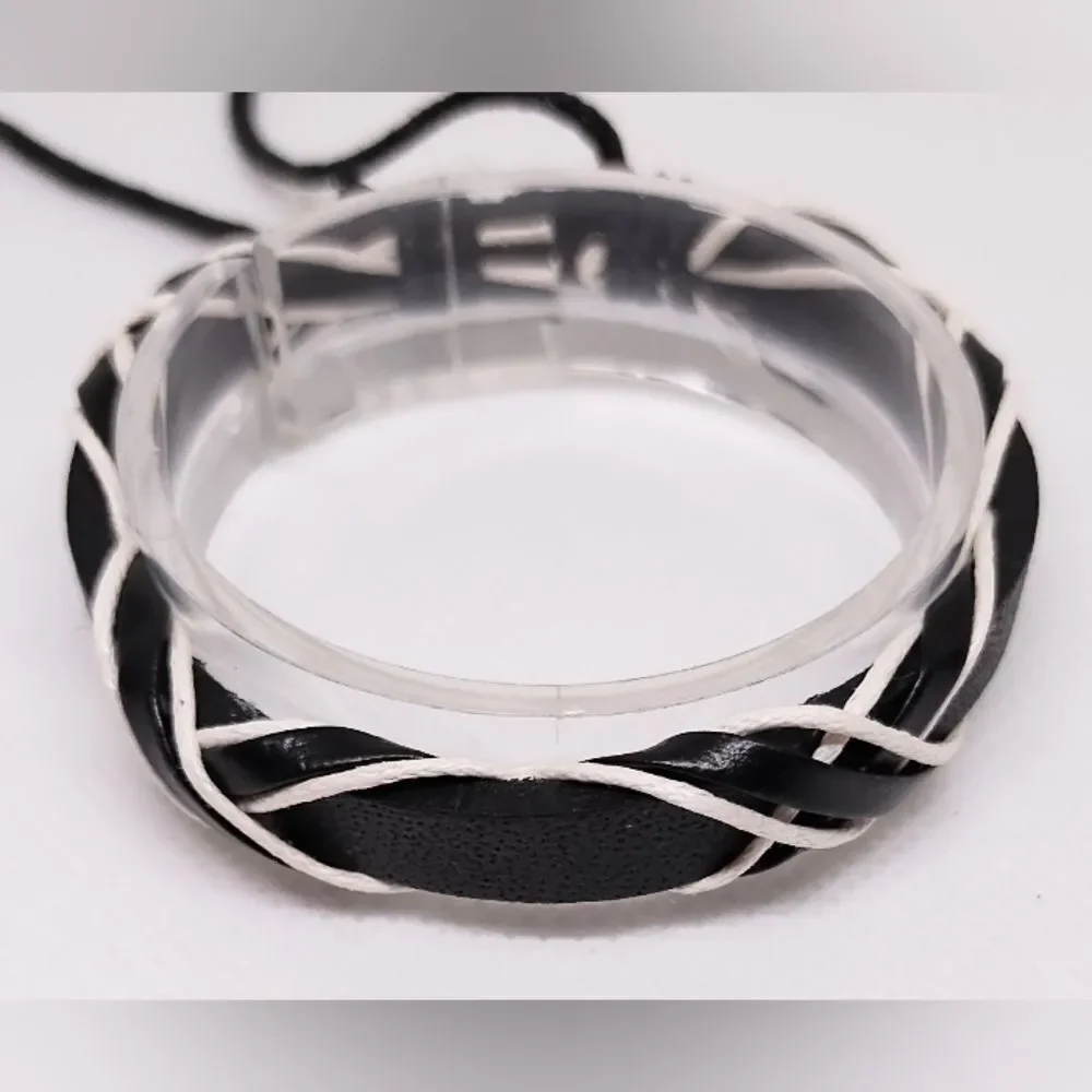 Men's bracelet leather braided black new e89‎